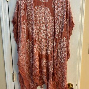 Breezy Lane Women's Rust White Tassles Boho Sheer Kimono Coverup Boho One Size